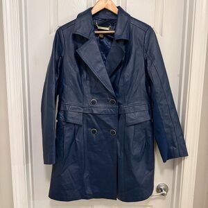 Like New Vintage IMAN Blue Leather Trench
